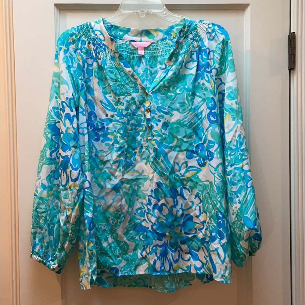Lilly Pulitzer Elsa seastar floral silk blouse sm